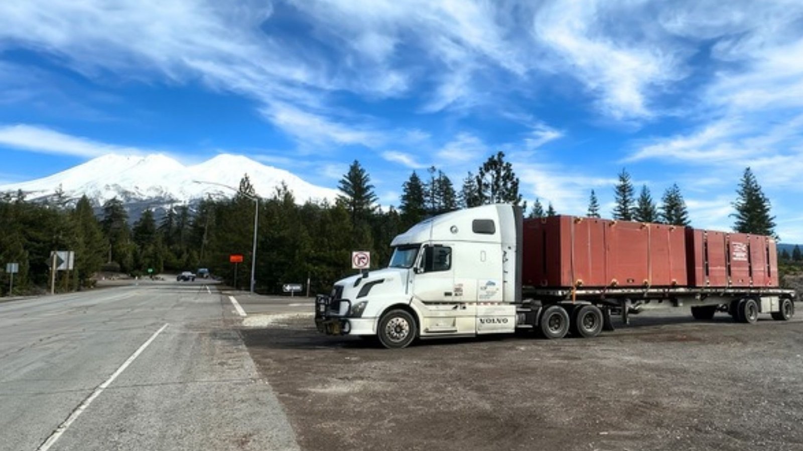 Freight truck transporting container cargo near the Port of Los Angeles