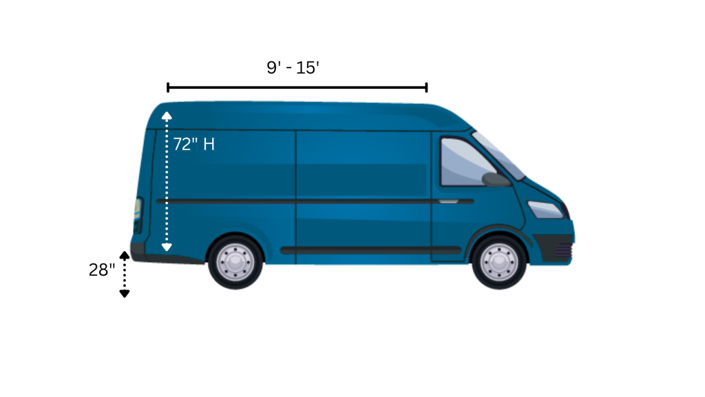 Cargo van deck height and legal load dimensions diagram