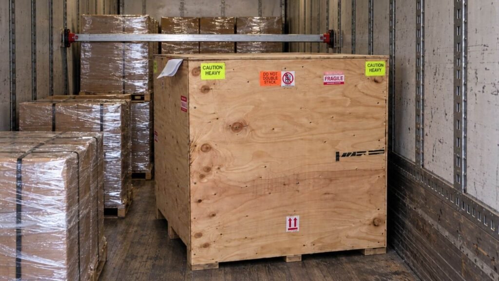High-value crated machine prepared for LTL shipping from Pacoima to Anchorage High-value crated machine prepared for LTL shipping from Pacoima to Anchorage