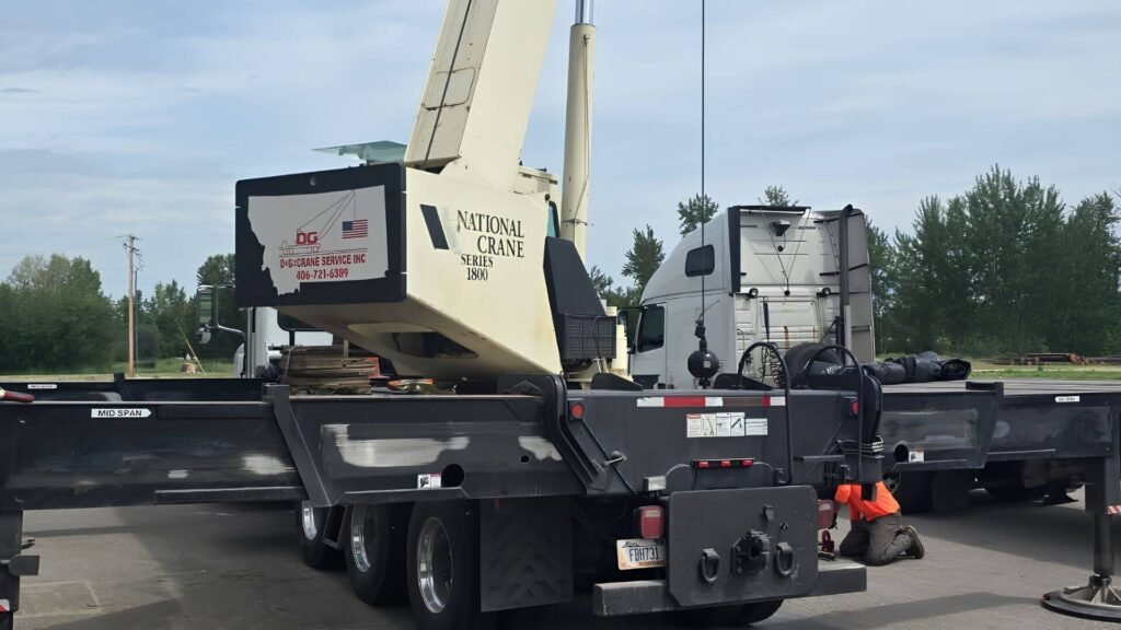 How to ship a CNC press brake from Los Angeles: mobile crane loading the machine onto the trailer How to ship a CNC press brake from Los Angeles: mobile crane loading the machine onto the trailer