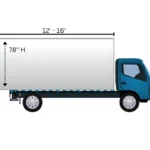 Blue box truck diagram showing a 12 to 16 foot cargo box with 78 inches of inside height and a 42 inch floor height
