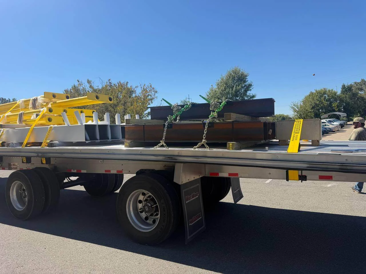 Steel on a Flatbed in Los Angeles Flatbed loaded with powder coated steel in Los Angeles