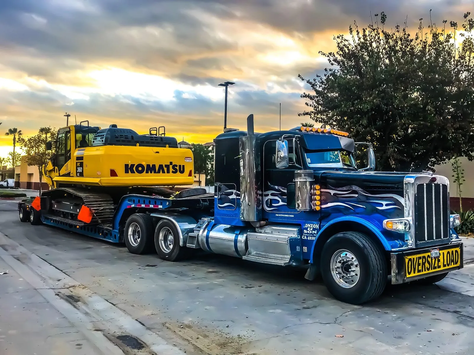 Heavy haul and oversized Excavator on a multi axle RGN trailer