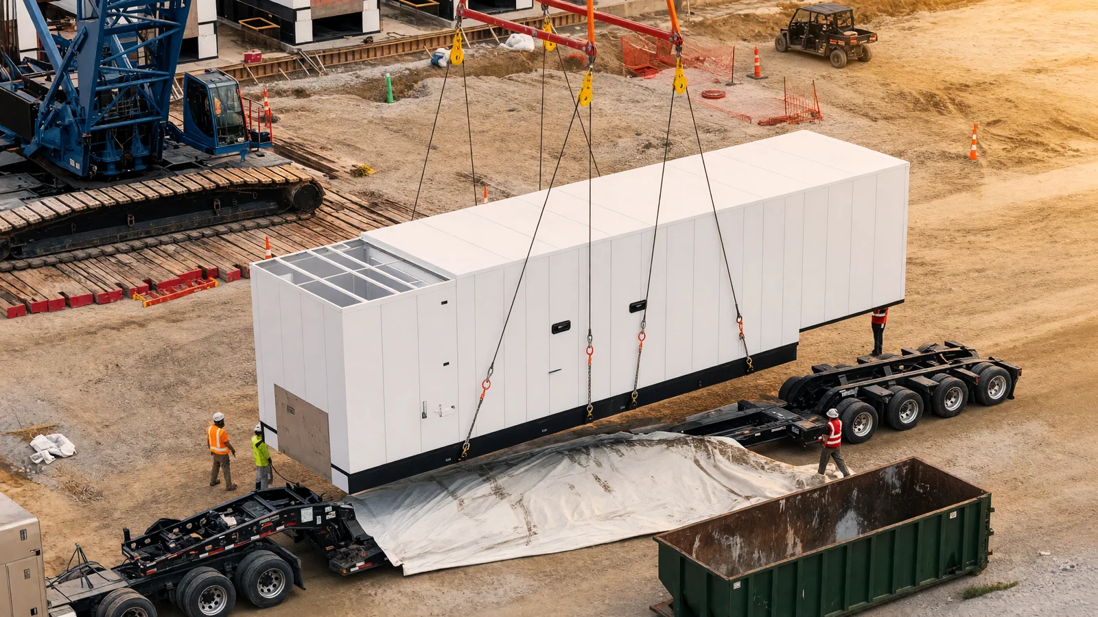 How to Ship a Data Center Generator Enclosure in Los Angeles How to ship a data center generator enclosure from Los Angeles lifted off a multi axle trailer