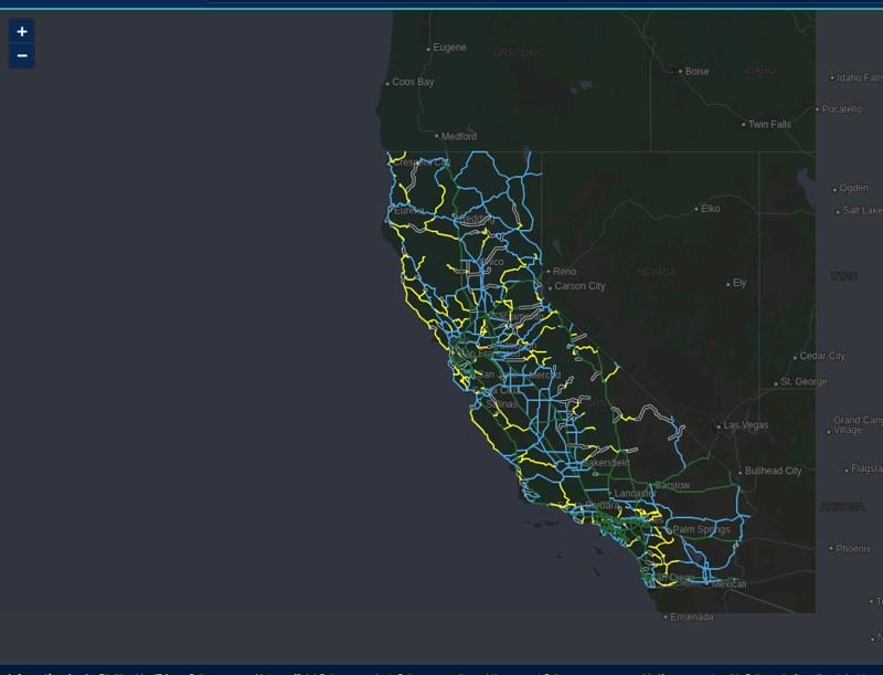 Preview of the California Truck Route Map: state highways colored by truck access and pilot car route color