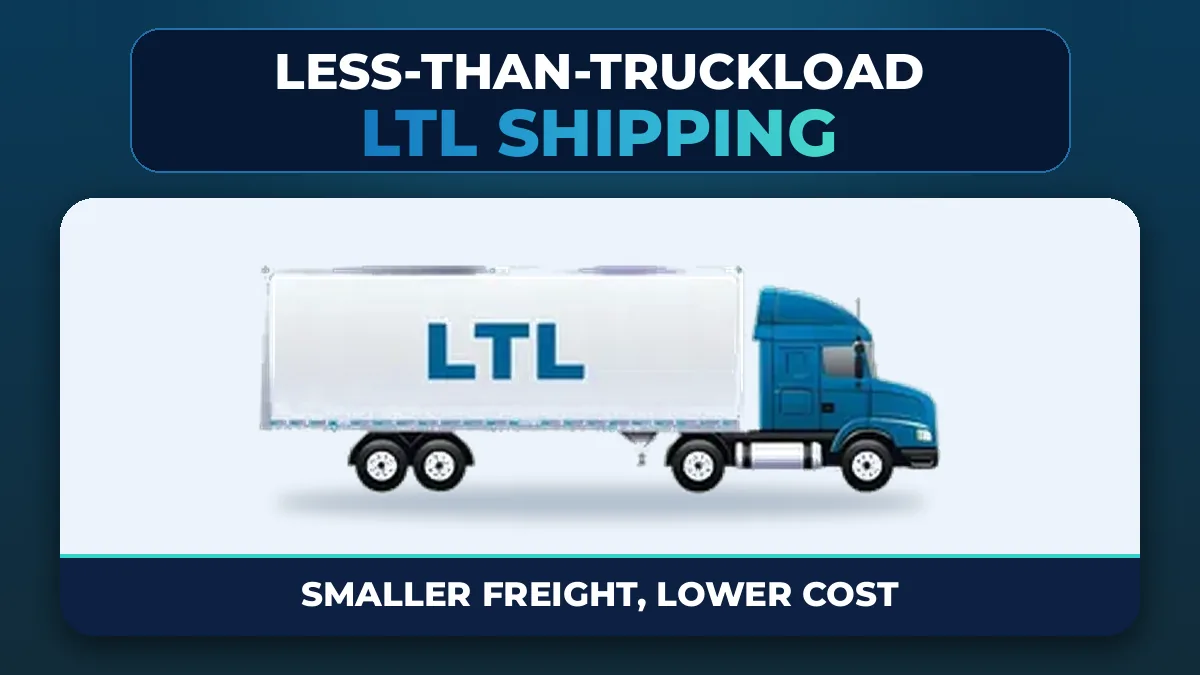 LTL Shipping menu card: blue semi truck with dry van trailer