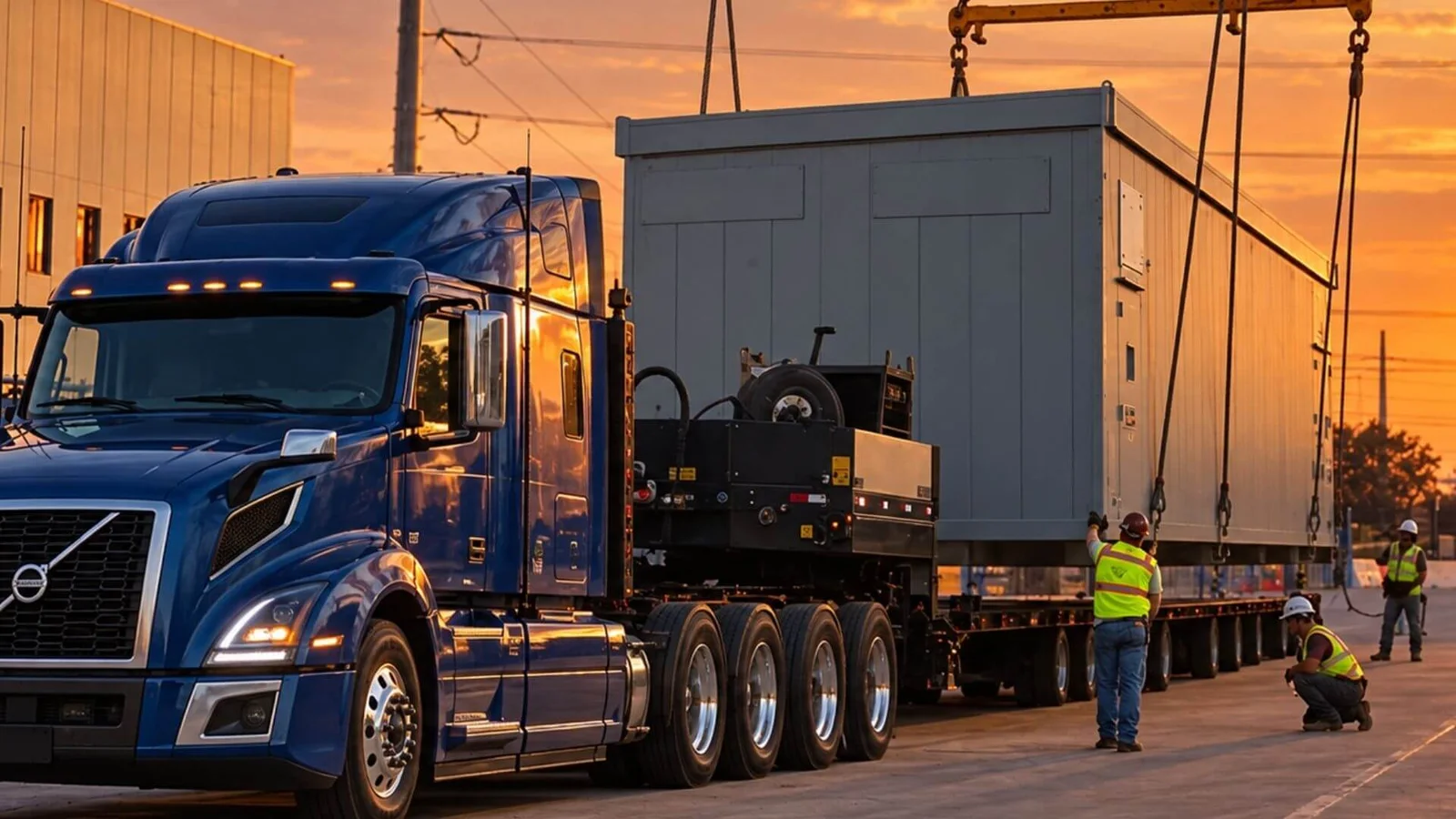 Data center freight Modular data center enclosure on a multi axle trailer