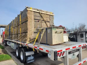 Tall crate strapped on a flatbed